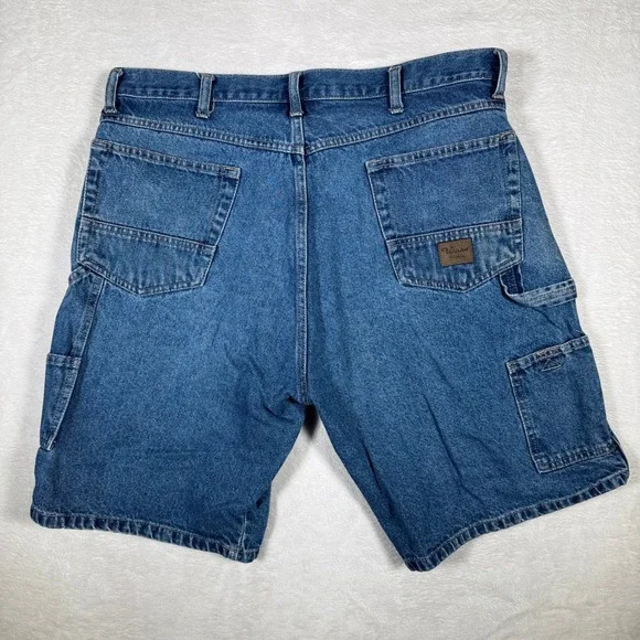 Wrangler Carpenter Denim Shorts Mens 38x10 Blue Relaxed Fit Utility - Picture 2 of 9